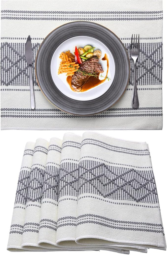 Elegant Thick placemats for Dining Table Decor Farmhouse Heat Resistant Table Place mats Set of 6 Quality Woven Cloth Placemats Washable Dinner mats (Grey, 6)