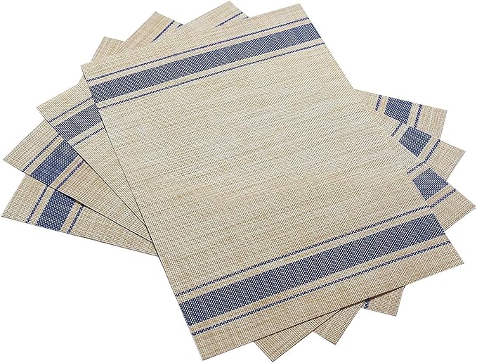 Table Mats Set of 4 Crossweave Woven Vinyl Placemats Heat Resistant Non-Slip Kitchen Placemats for Dining Table Washable Easy to Clean(Blue)