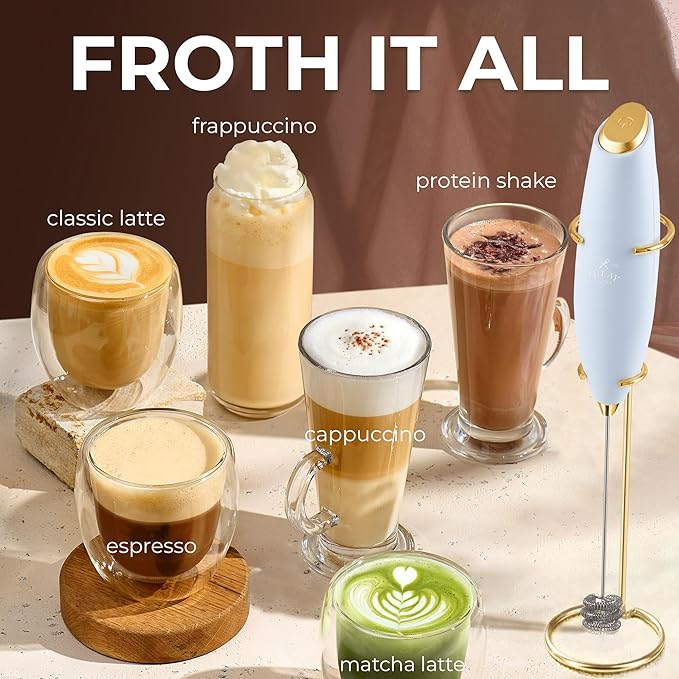 Zulay Kitchen Powerful Milk Frother Wand With Duracell Batteries - Ultra Fast Handheld Drink Mixer - Electric Whisk Foam Maker for Coffee, Lattes, Cappuccino & Matcha - Triple Whisk - Noble Lavender