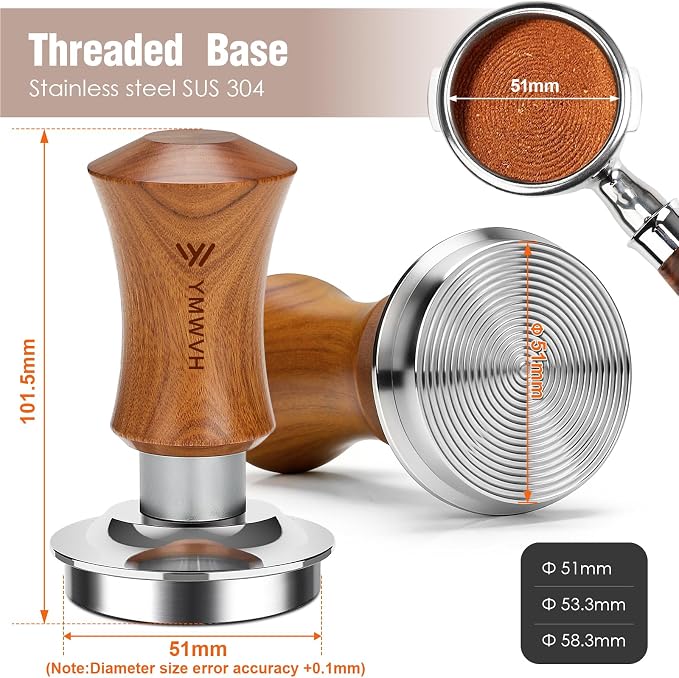 Espresso Tamper 51mm, YMWVH Premium Barista Coffee Tamper, 2 Spring Loaded Tampers with Stainless Steel Ripple Base, Constant 30lb Self Leveling Tampers without Tilting