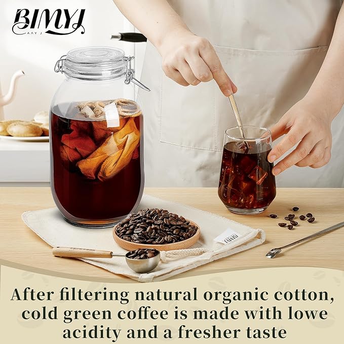 Reusable Cold Brew Bags & Cold Brew Coffee Bags Reusable | 12.8 * 12.8 Inch Large 100% Natural Organic Cotton Cold Brew Filter Bags 2-Pack + 2 Bonus 304 Silver Spoons