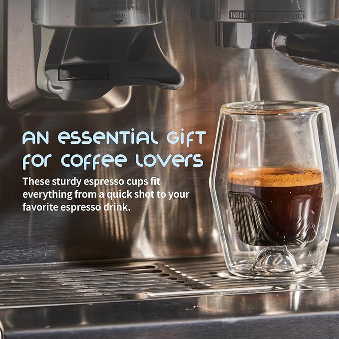 To-Go Espresso Glass Travel Mug with Lid, Reusable Double Wall Glass Tumbler, Fits Most Coffee Makers/Cupholders for Your Car, Gifts for Coffee Lovers, 2-Pack Flat White Cortado Cups