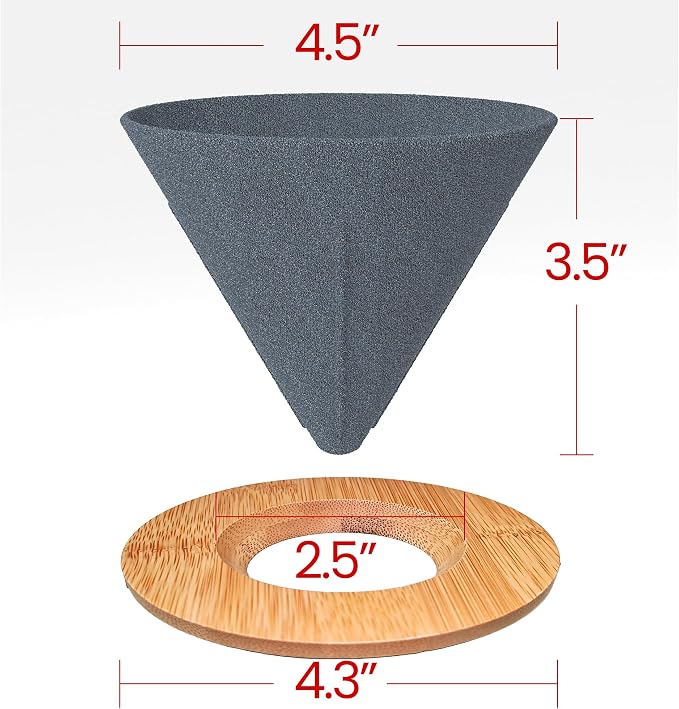 Reusable Drip Ceramic Coffee Filter With Premium Bamboo Tray, High Temperature Resistant, No Paper Pour Over Coffee Makers, Large Capacity for Home-Office-Travel Coffee Brewing