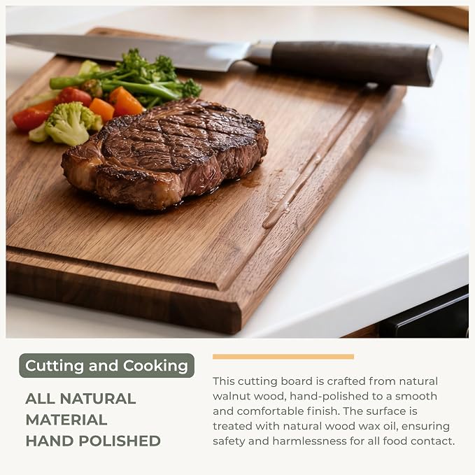 muso wood Walnut Wood Cutting Board Wooden Kitchen Chopping Board with U-Shaped Juice Groove & Handle, Heavy Duty Cutting Board for Vegetables, Meat, Fruits (16 x 11 inch)