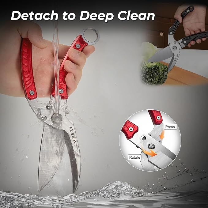 Kitchen Scissors All Purpose Kitchen Shears Heavy Duty for Cutting Chicken, Turkey, Meat, Bones, Vegetables Stainless Steel Spatchcock Shears Multipurpose Food Scissors (Red)