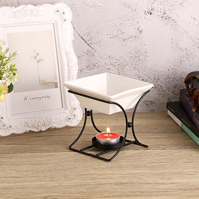JuxYes Metal Tealight Scented Wax Melts Warmers Fragrance Oil Diffuser Burner, Ceramic Tealight Candle Oil Burner Warmer Aromatherapy Wax Candle Tart Warmer Diffuser for Home Bedroom Décor