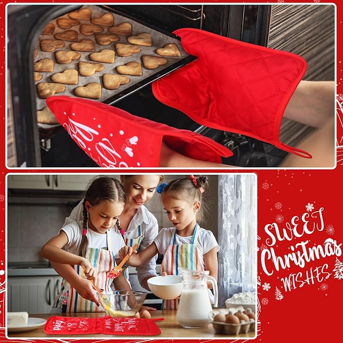 Yaomiao 12 Pcs Christmas Pot Holders with Silicone Spatula Set Wooden Handles Pot Holders for Christmas Kitchen Utensils xmas Baking Gifts for Neighbor Cooking Essentials (Classic)