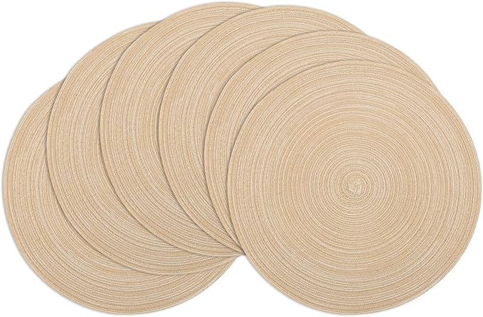 Winknowl Round Braided Placemats Set of 6 Washable Woven Heat Resistant Table Mats for Kitchen Dining Tables 15 inch Round Place Mats (Beige,6)