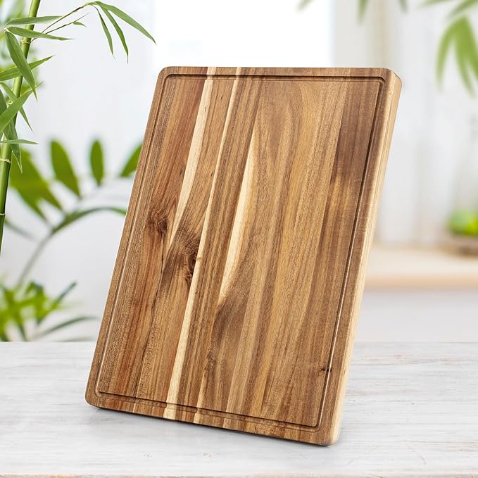 Large Wooden Cutting Board for Kitchen, 20" x 15" Acacia Wood Butcher Block Cutting Board with Juice Groove, Thick Chopping Board Carving Board for Meat Turkey Vegetables
