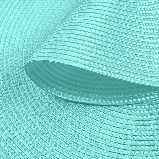Feuille Round Braided Placemats Set of 4 Place Mats for Dining Table Woven Washable Non-Slip Table Mats 13.5 Inch (Lt.Blue, 4pcs)