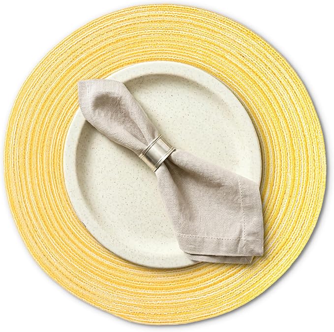 AHHFSMEI Round Braided Placemats Set of 6 Woven Table Mats for Dining Table Heat Resistant Easy to Clean Perfect for Kitchen & Home Decor (Yellow)