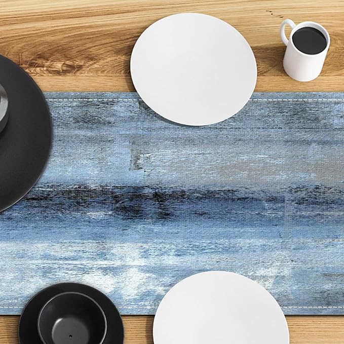 Blue Grey Table Runners Modern Art Farmhouse Linen Table Runners Dresser Scarves Retro Rustic Style for Party Kitchen Dining Table Coffee Holiday Party Decor (13"x 90", Blue Grey)