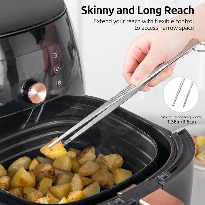 U-Taste 8"+10"+12" Kitchen Cooking Tweezer: 18/8 Stainless Steel Food-Grade Metal Food Tong, Flexible Pinching, Seamless-Welding and Sturdy for Serving Grilling Frying, Plating, Feeding (Pointed Tip)