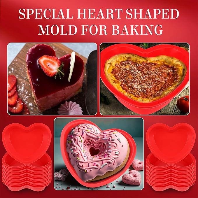 12 Pcs Heart Cake Pan Silicone Heart Cake Molds Baking Pan Nonstick Molds for Anniversary Birthday Snack Cupcake Baking (5.5 Inch)