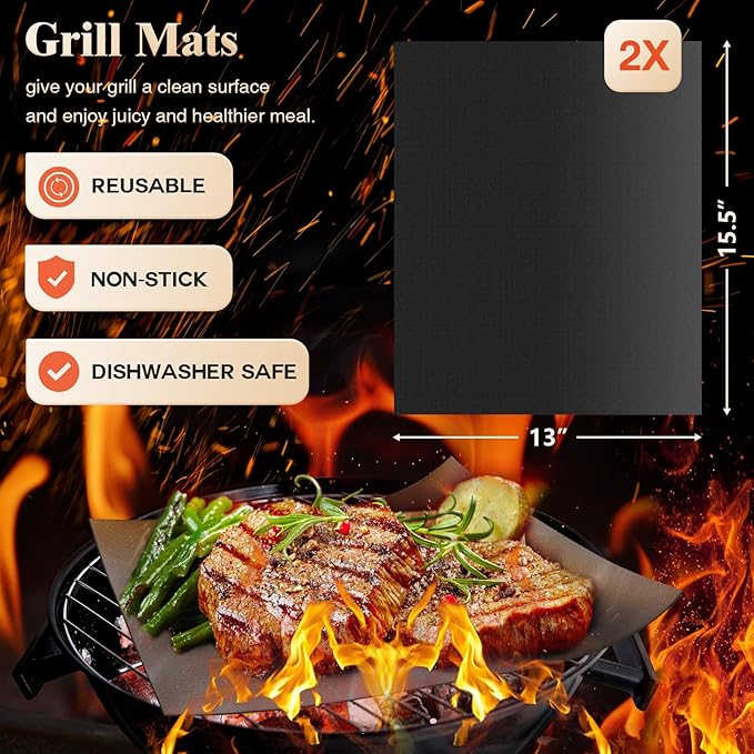 ROMANTICIST 26pcs Grilling Gifts for Men, Dad Gifts for Father's Day, Stainless Steel BBQ Grill Accessories Tools Set, Heavy Duty BBQ Utensils Kit with Apron, Thermometer, Mats in Aluminum Case Silver