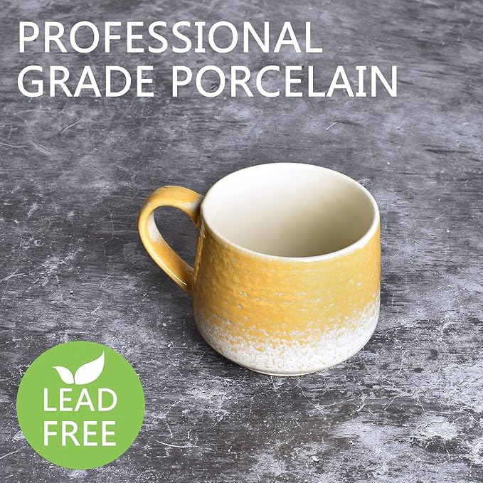 Bosmarlin Large Ceramic Wide Coffee Latte Mug Set of 2, 18 Oz, Yellow Big Stoneware Tea Cup for Office and Home, Dishwasher and Microwave Safe (Yellow, 2)