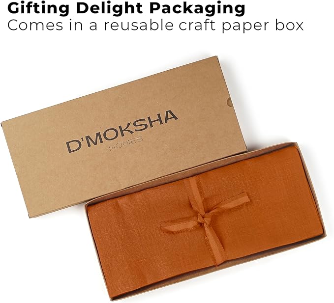 Classic Linen™ by D'Moksha Rust Table Runner 90 Inches Long, 100% Pure Linen, 14 x 90 Inch Table Runner for Dresser, Dining- Summer, Father's Day