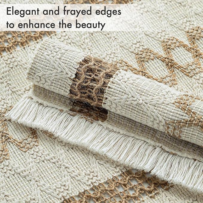 Ruvanti Cloth Placemats Set of 6 – 17.5"x11.5" Blend of Cotton, Polyester & Jute, Woven Placemats Washable Fabric, Table Mats Perfect for Farmhouse Kitchen, Parties, Holidays - Tri Stripe