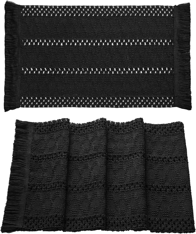 ZeeMart Macrame Style Boho Placemats Set of 4, Black 12x20 Inch | Decorative Farmhouse Table Mats, Natural Cotton Woven Place Mats, Bohemian Home Decor for Kitchen Dining Table