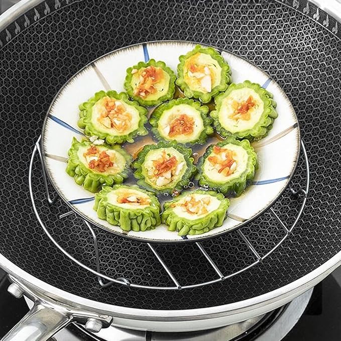 2PCS Silver Round Cooking Rack Diameter 8 Inch Stainless Steel Baking Rack Suitable for Air Fryers Soup Pot Pressure Cookers Tinned