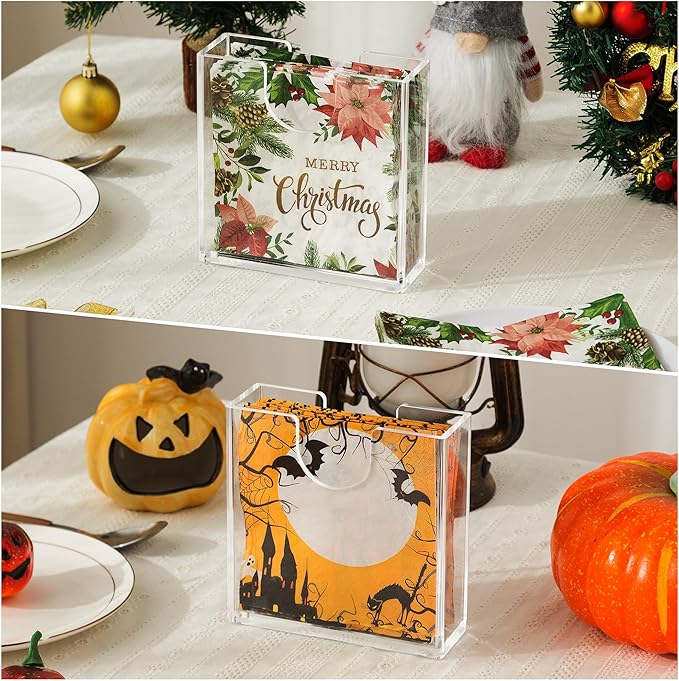 Clear Acrylic Napkin Holder for Table, Elegant Non-Slip Guest Towel Tray for Bathroom, Waterproof Vertical Tissue Dispenser for Kitchen, Dining, Bar, Office or Restaurant Square with rounded corners