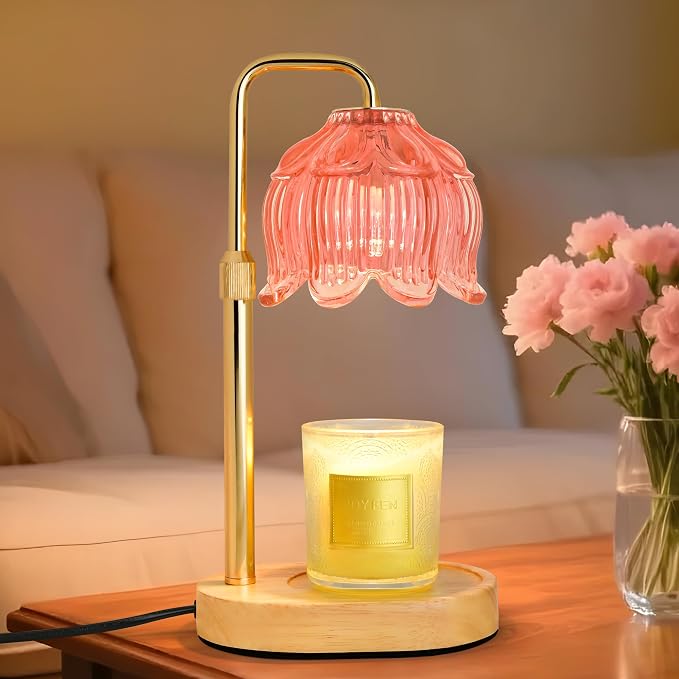 Candle Warmer Lamp with Timer Dimmer, Adjustable Height Candle Wax Warmer, Christmas Birthday Gift for Mom Women,House Warming Gifts for New Home Bedroom Decor,(Lotus Flower-Pink)