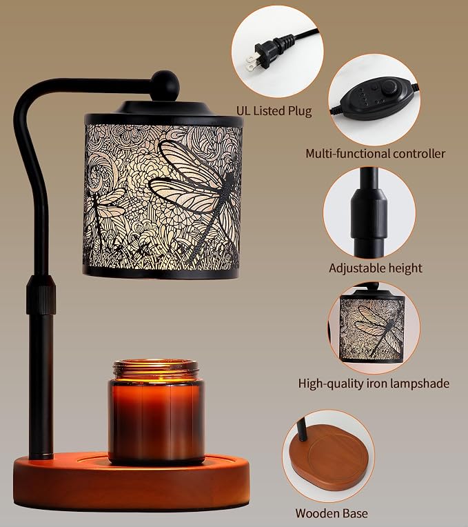 Candle Warmer Lamp with Timer, Dragonfly Candle Warmer Lamp with Jar Candles,Wax Melt Warmer for Housewarming Gift, Birthday Mother's Day Valentines Gifts for Women,Mom,Sister,Bedroom Home Decor