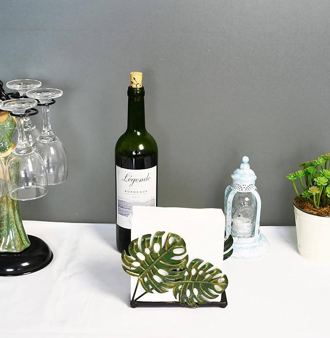 Modern Metal Leaves Design Napkin Holder for Dining Table, Upright Napkin Storage for Kitchen & Countertop, Stylish Paper Towel Dispenser Organizer & Letter Holder, Document File Storage