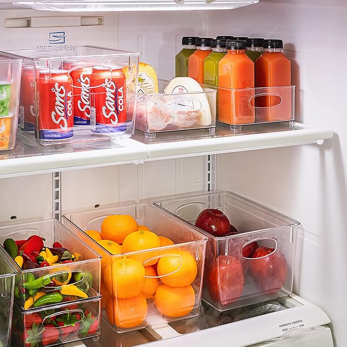 Sorbus Set of 8 Clear Fridge Organizers - Refrigerator & Pantry Bins for Organizing Food - 2 Different Sizes with Handles - Kitchen, Bathroom, & Closet Storage Containers