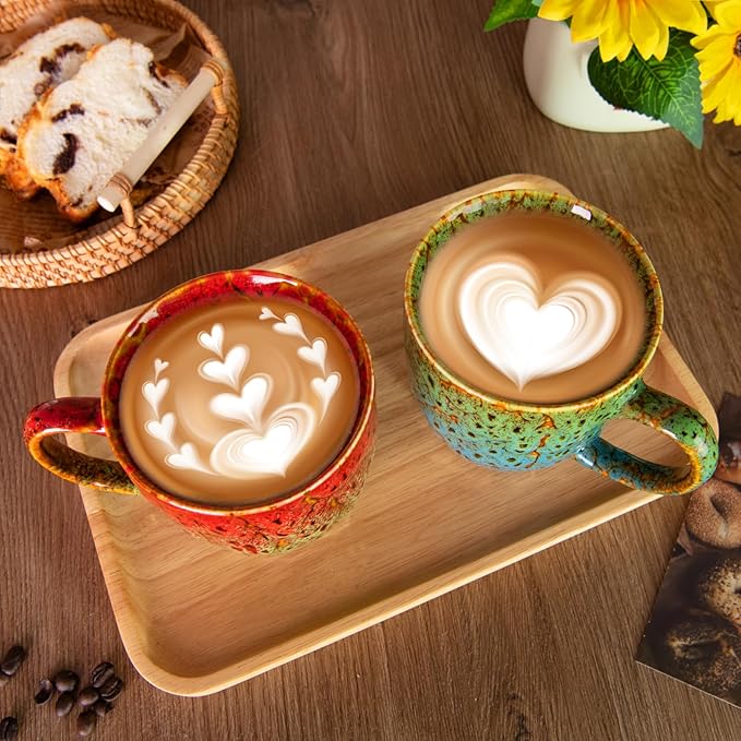Set of 2 Durable 16 oz Coffee Cups, Large Coffee Mugs with Ergonomic Handle, Ceramic Mugs Dishwasher & Microwave Safe, Ideal Tea Mugs for Home, Office, Gifts (Coffee, Tea, Hot Cocoa, Latte Cup)