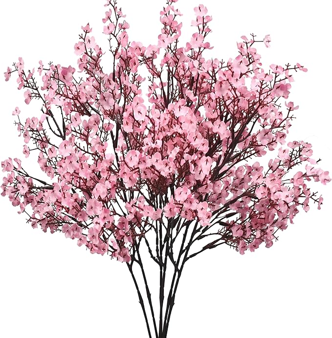 Mandy's Pink Artificial Baby’s Breath Flowers 6 Bundles Silk Gypsophila, 18.5 Inch European Style Modern Home Decor Centerpiece, Neutral Wedding Flower Arrangements