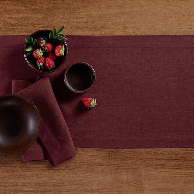 Solino Home 100% Pure Linen Cordovan Table Runner 48 Inches - 14 x 48 Inch for Coffee Tables and Dresser - Sonoma