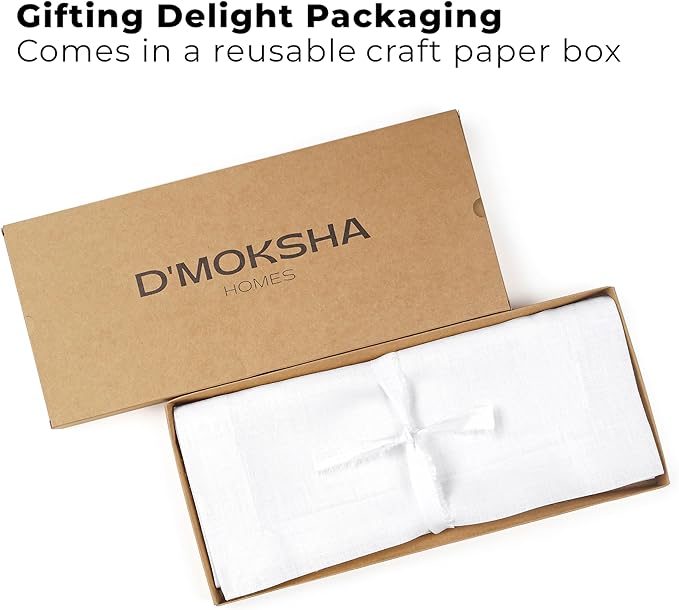 Classic Linen™ by D'Moksha White Table Runner 48 Inches, 100% Pure Linen, Coffee Table Runner, 14 x 48 Inch for Dresser Tables- Summer, Father's & Independence Day