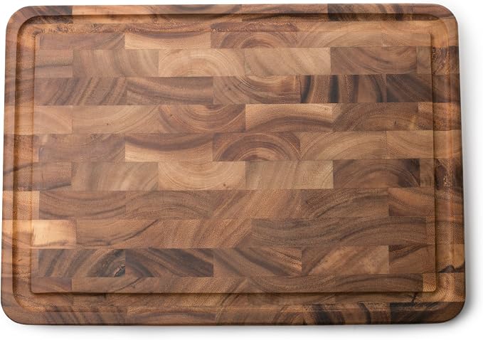 Ironwood Gourmet Acacia Wood Large End Grain Prep Station and Large End Grain Prep Board With Juice Channel Set