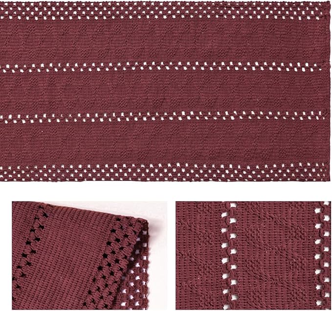 Artoid Mode Red Farmhouse Woven Rustic Hollow Table Runner, Seasonal Holiday Kitchen Dining Table Decoration for Home Party Decor 12x36 Inch