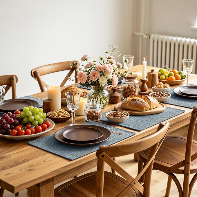 homing Faux Cotton Linen Placemats Set of 6, Cloth Washable Farmhouse Dining Table Mats for Indoors & Outdoors, Easy to Clean, Denim Blue, 13 x 19 Inch