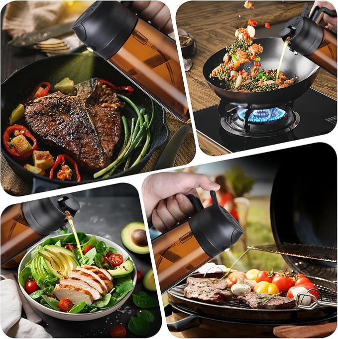 LAKUMIQI 2-in-1 Olive Oil Sprayer for Air Fryer – 16oz Glass Oil Dispenser & Cooking Oil Mister – Spray & Pour Bottle, Non-Aerosol, Leak-Resistant, for Salad, BBQ, Kitchen