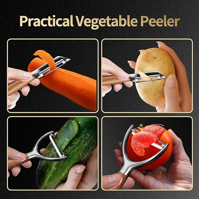 Premium 304 Stainless Steel Y-Shaped Potato Peelers with Ultra Sharp Blades, Heavy-Duty Fruit Peeler with Comfort Real Wood Handle, 10X Durable Vegetable Peeler, No Rust