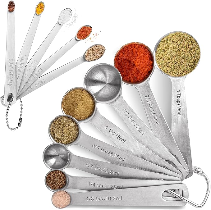 Measuring Spoons, 13 PCS Stainless Steel Measuring Spoons Set Includes Teaspoon & Tablespoon, Metal Measuring Spoons for Dry & Liquid Ingredients, Mini Measuring Spoon Set for Cooking and Baking