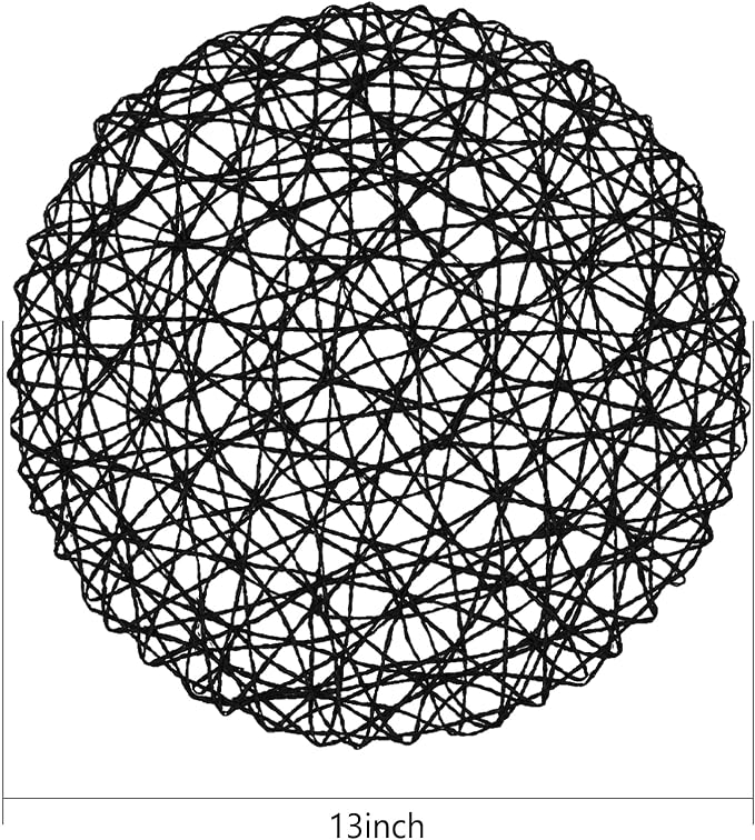 AHHFSMEI Paper Braided Round Placemats Set of 6 Natural Non-Slip Heat Resistant Table Mats for Dining Tables Woven Indoor & Outdoor Place mats(Black)
