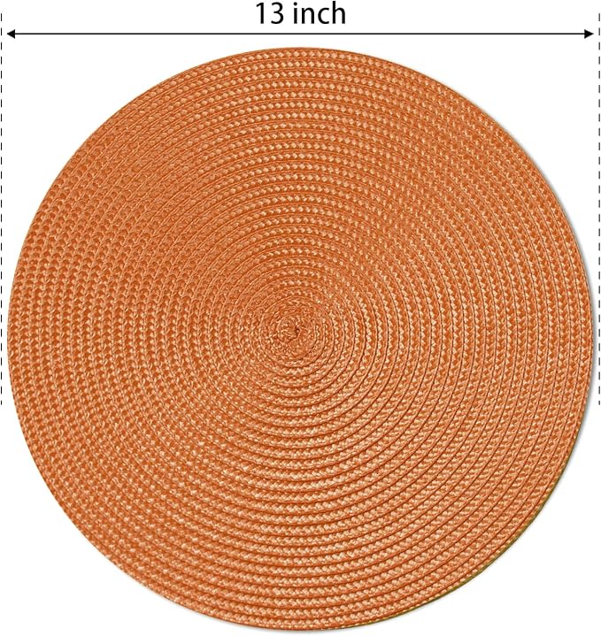 FunWheat Round Braided Placemats Set of 6 Place Mats for Dining Tables Woven Washable Non-Slip Table mats Small 13 inch(S Dark Orange, 6pcs)