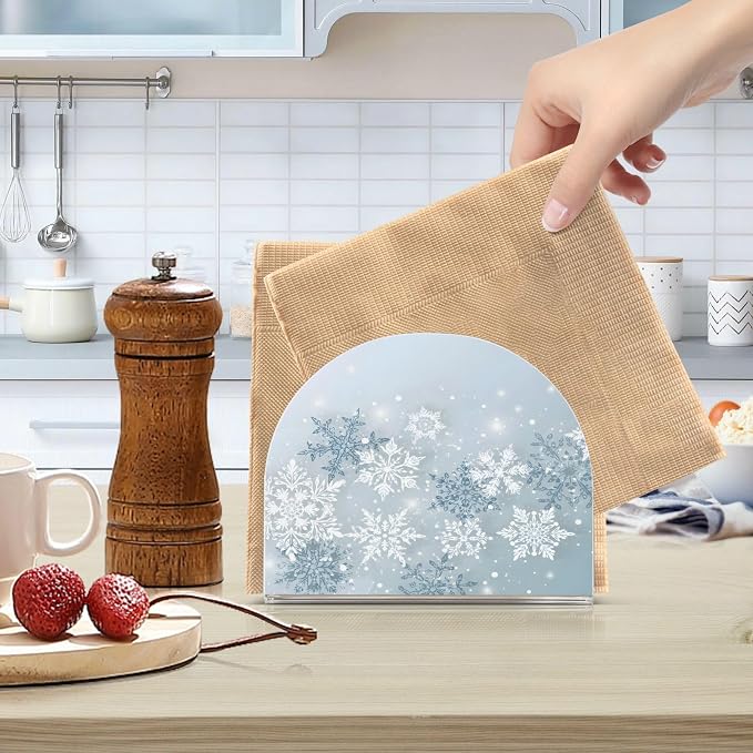 Silver Winter Snowflake Christmas Napkin Holder for Tables Paper Cocktail Napkin Holders for Kitchen and Dinning, Acrylic Dinner Napkin Dispenser for Restaurant Home Decor Bar Accessories 2 Pack