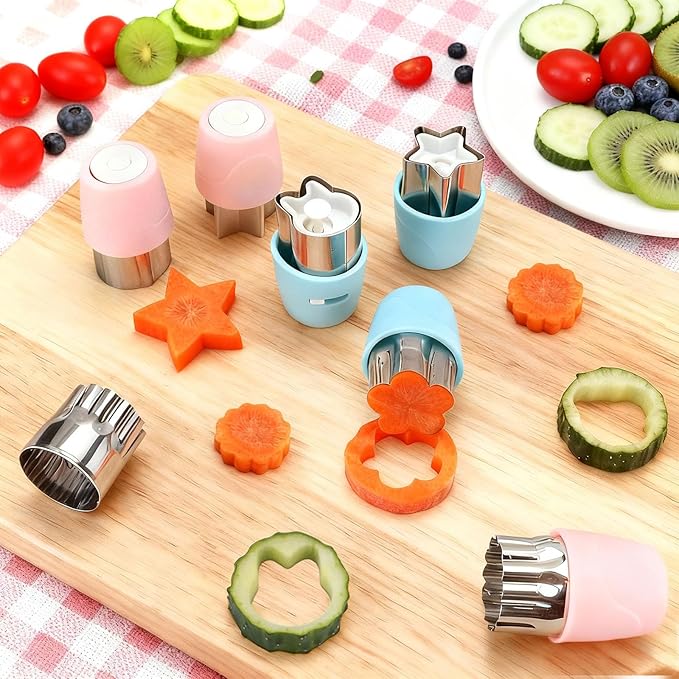 CHICHAUS 20Pcs Biscuit Cutter & Cookie Cutters Set - Multi-Shape Fruit/Vegetable Cutters for Kids Lunch Accessories, Food-Grade Stainless Steel Molds for Home Baking (BLUE)