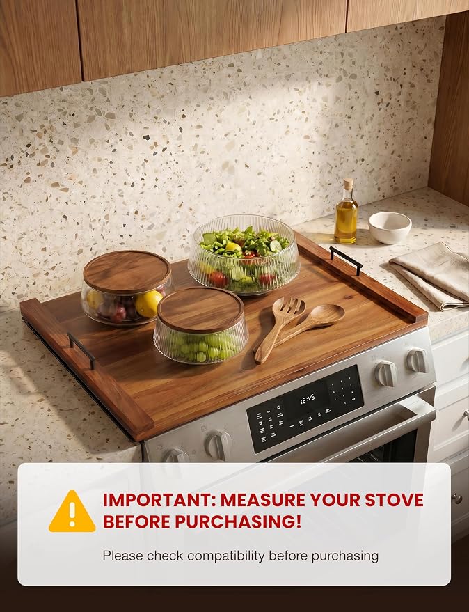 TIDITA Acacia Wood Stove Top Covers for Electric Stove - Wooden Noodle Board for Gas Stovetop - Stove Top Covers for Gas Burners - Wooden Kitchen Sink Cover for Counter Space & Decorative Tray