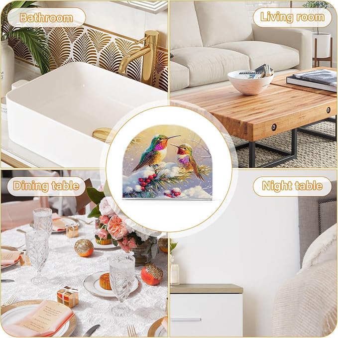 Napkin Holder Acrylic Napkin Holder for Table Kitchen Party Restaurant U Shaped Upright Napkin Dispenser Organizer Winter Hummingbirds and Pine Tree
