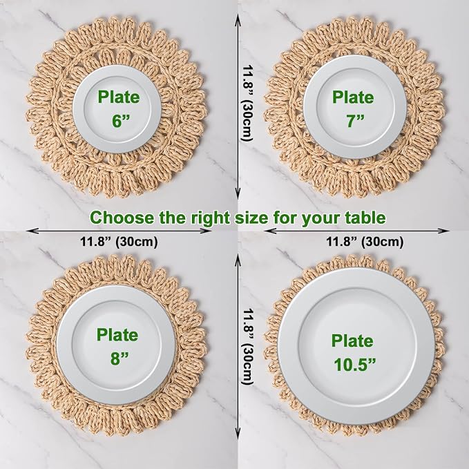 Laquedecraft 11.8" Set of 4 Round Corn Husk Placemats | Boho Woven Rattan Table Mats | Farmhouse Wicker Spring Plate Chargers Like Water Hyacinth, Seagrass for Wedding, Party, Christmas, Events