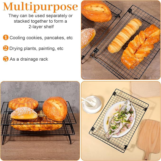 4 Pcs Cooling Racks, 13.4x9.45 Inch Cookie Cooling Racks For Baking, Stackable Carbon Steel Wire Rack with Folding Legs For Cooking, Roasting, Grilling