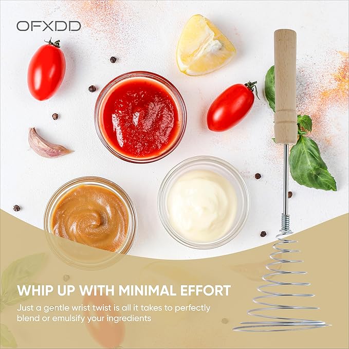 Stainless Steel Spring Coil Whisk 1 Pcs - Wire Whip Egg Whisk with Wooden Long Handle - Heavy Duty Whisks for Cooking