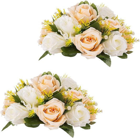 Flower Centerpieces for Wedding Tables: Wedding Table Decorations Peachy Champagne & White Flower Balls Centerpieces for Engagement Cerebration Party Center Pieces 2 Packs