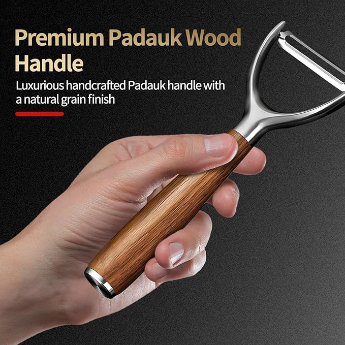 Premium 304 Stainless Steel Y-Shaped Potato Peelers with Ultra Sharp Blades, Heavy-Duty Fruit Peeler with Comfort Real Wood Handle, 10X Durable Vegetable Peeler, No Rust
